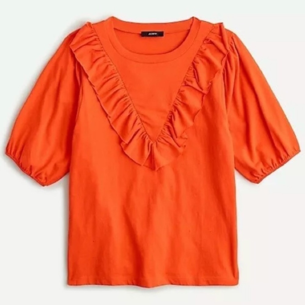 J. Crew Orange Ruffle Bib Top